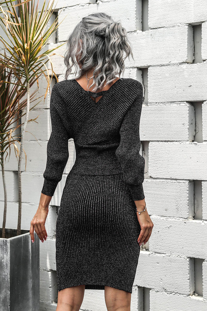 Dolman Sleeve Rib-Knit Top and Skirt Set