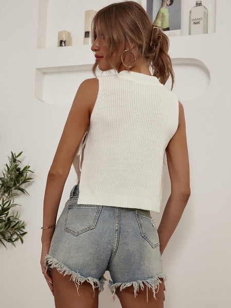 Mock Neck Knot Side Knit Top