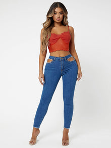 SXY Cut Out Raw Hem Skinny Jeans