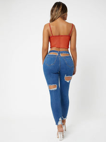 SXY Cut Out Raw Hem Skinny Jeans