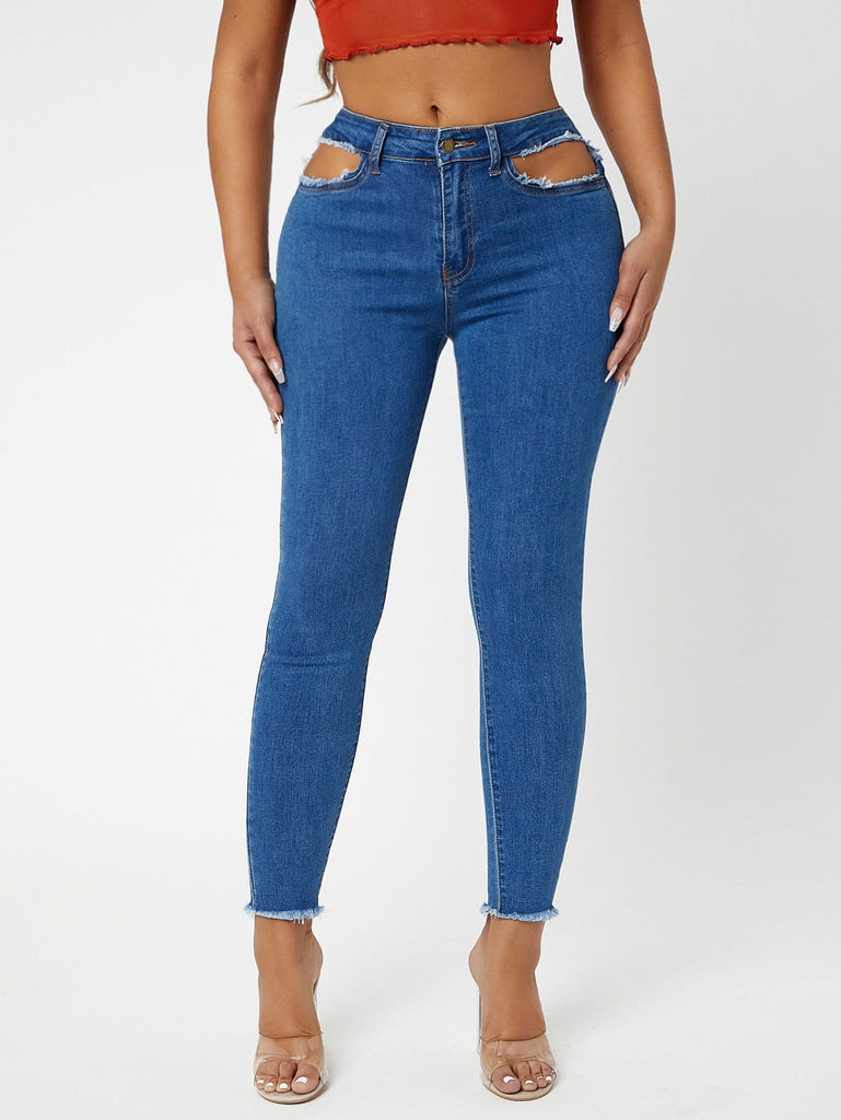 SXY Cut Out Raw Hem Skinny Jeans