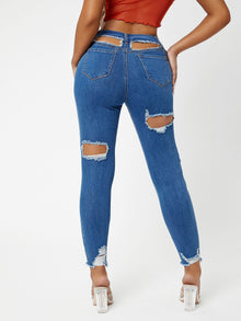 SXY Cut Out Raw Hem Skinny Jeans