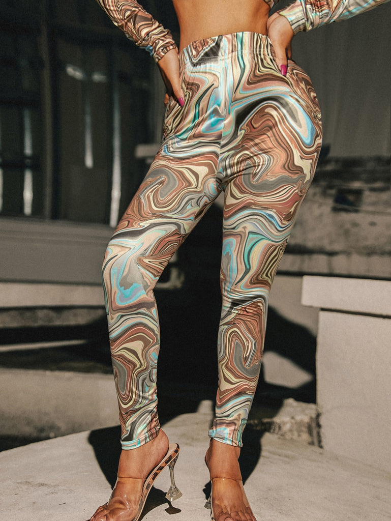 SXY High Waist Marble Print Skinny Pants