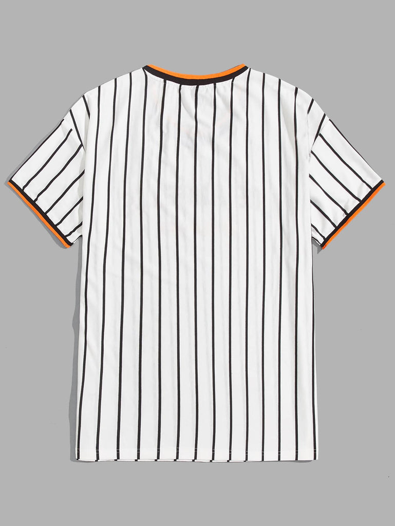 Men Striped Letter Patch Detail Tee