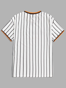 Men Striped Letter Patch Detail Tee