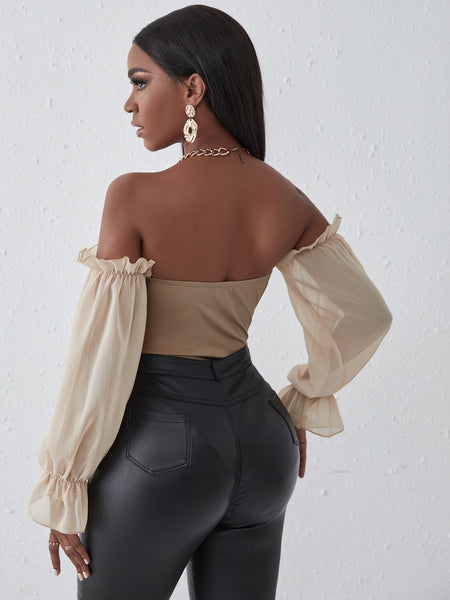 SXY Off Shoulder Bishop Sleeve Bodysuit