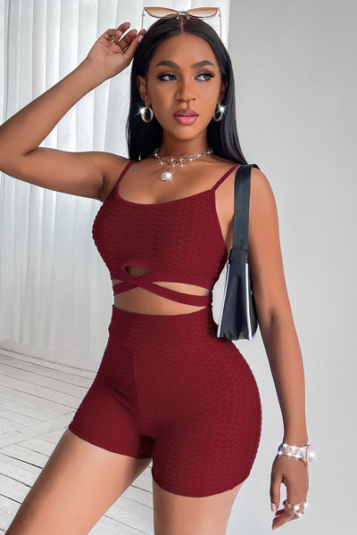 Crisscross Cropped Cami and High Waist Shorts Set