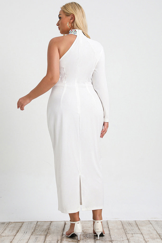 Plus Size One-Shoulder Slit Hem Sheath Dress