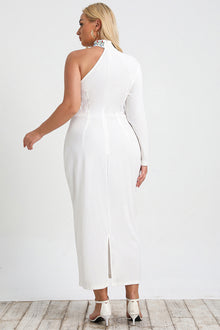 Plus Size One-Shoulder Slit Hem Sheath Dress