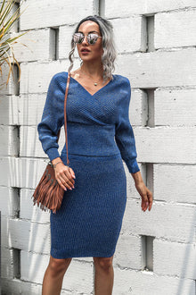 Dolman Sleeve Rib-Knit Top and Skirt Set