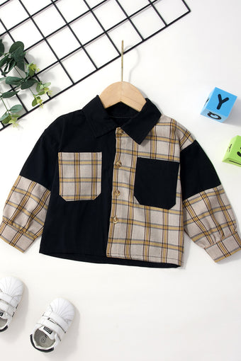 Baby Plaid Spliced Shirt with Pockets