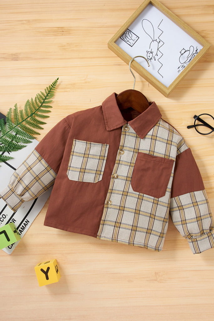 Baby Plaid Spliced Shirt with Pockets