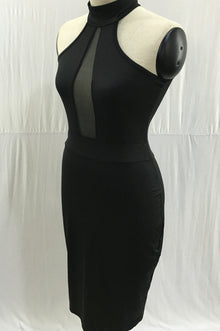 Mesh Front Halter Dress with Keyhole