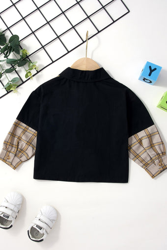 Baby Plaid Spliced Shirt with Pockets