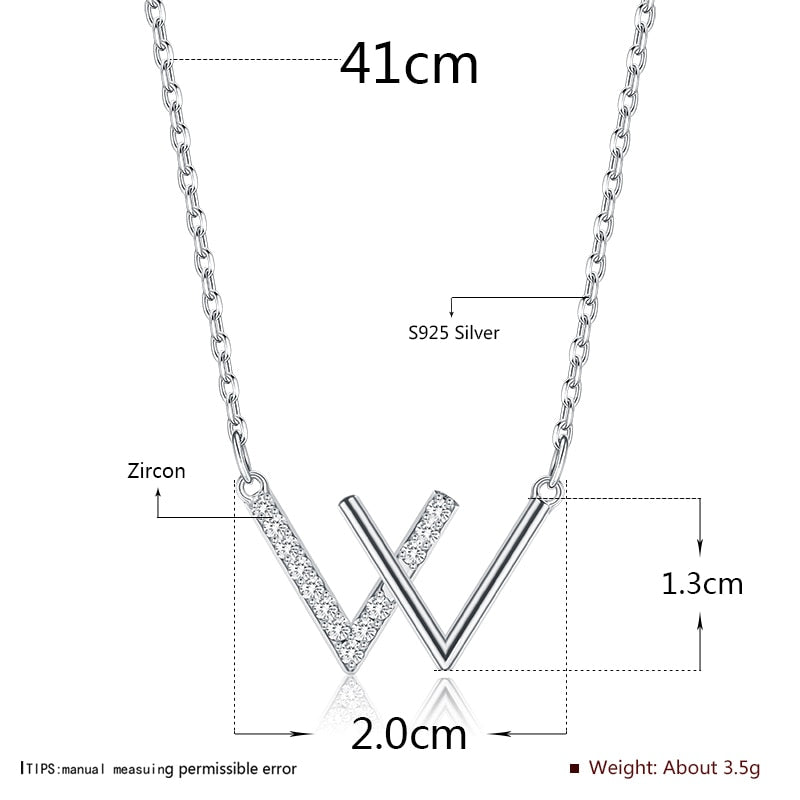 SILVERHOO S925 Sterling Silver W Word Elegant Pendant Necklace For Women Excellent Zircon Chains Anniversary Gift Fine Jewelry