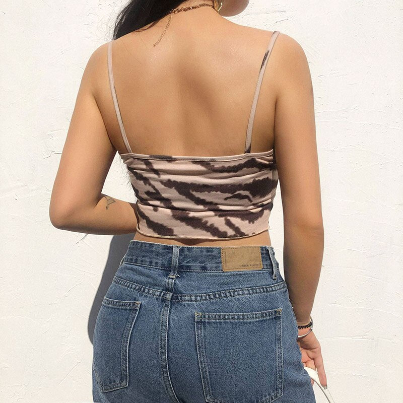 HEYounGIRL Tiger Print Summer Sleeveless Crop Top Women Sleeveless Lace Cami Tops Tees Ladies Fashion 90s Mini Vest Streetwear