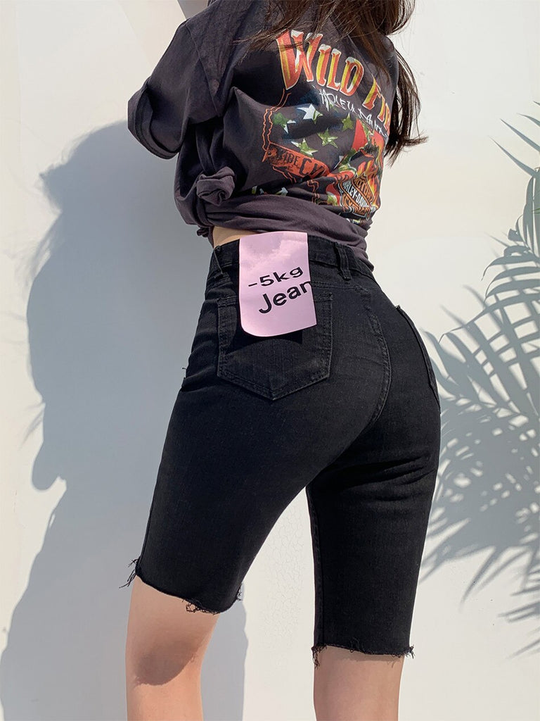 Women's jeans summer 2020 new black high waist slim jeans women's thin five-point shorts short jeans pants for women