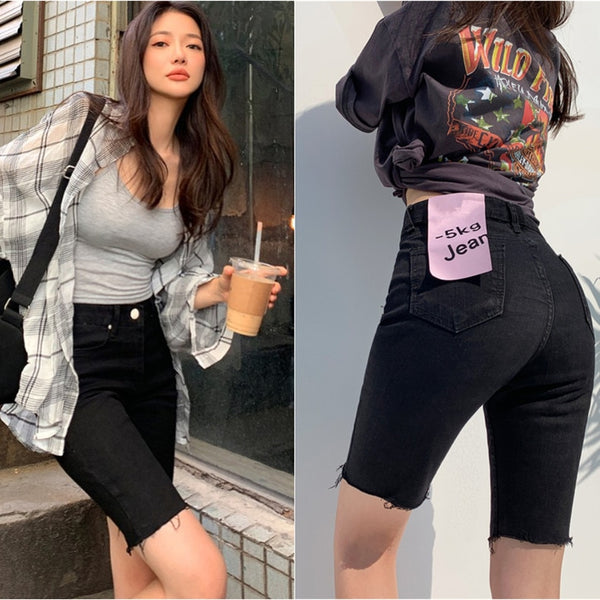 Women's jeans summer 2020 new black high waist slim jeans women's thin five-point shorts short jeans pants for women