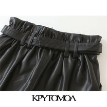 KPYTOMOA Women 2020 Chic Fashion With Belt Faux Leather Shorts Vintage High Waist Zipper Fly Pockets Female Short Pants Mujer