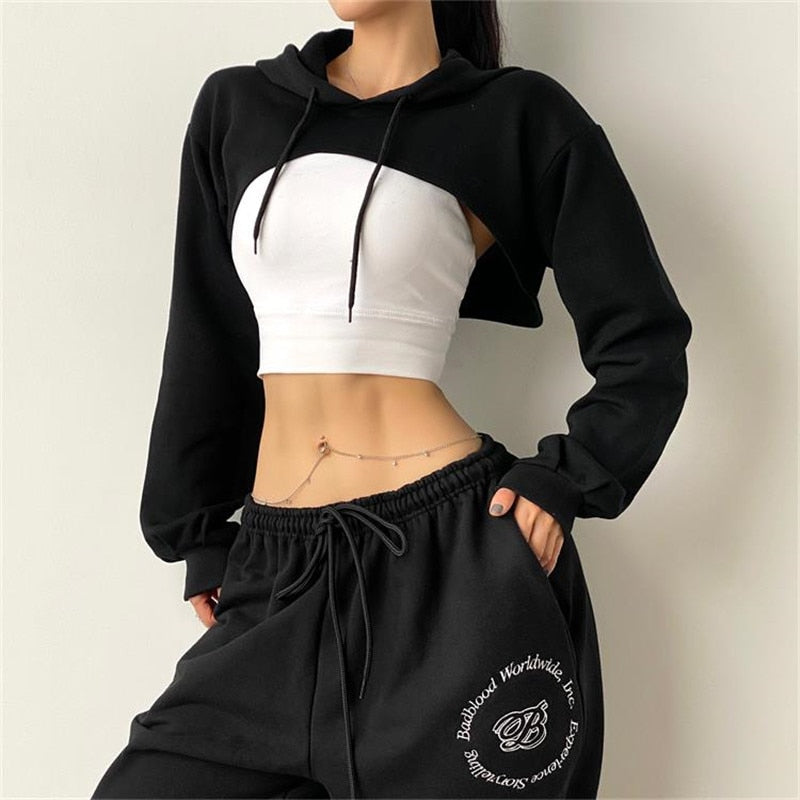 Women Fitness Crop Top Cotton Sports Shirts Long Sleeves Hoodie Sweatshirt Gym Workout Yoga T-shirts