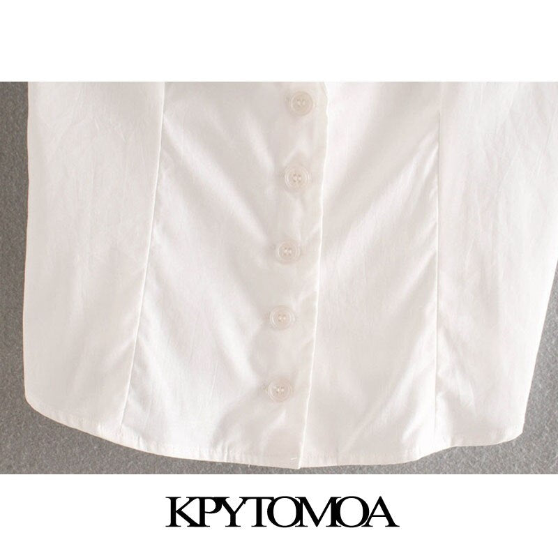 KPYTOMOA Women 2020 Chic Fashion Button-up Cropped Blouses Vintage Notched Collar Backless Female Shirts Blusas Chic Tops