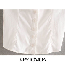 KPYTOMOA Women 2020 Chic Fashion Button-up Cropped Blouses Vintage Notched Collar Backless Female Shirts Blusas Chic Tops