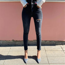 Mozuleva 2019 Winter Two Buttons Women Ripped Trousers High Waist Slim Pencil Jeans Female Denim Jeans Stretch Long Pants