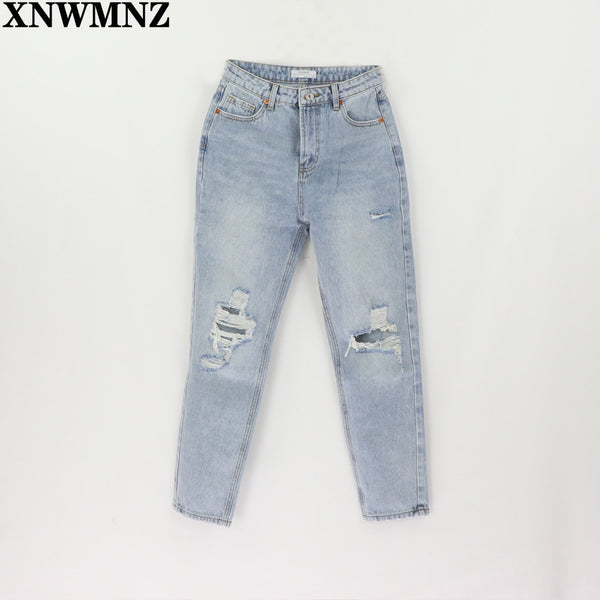 Za Vintage mom jeans high waisted jeans woman ripped boyfriend jeans for women korean style distressed jeans blue denim pants