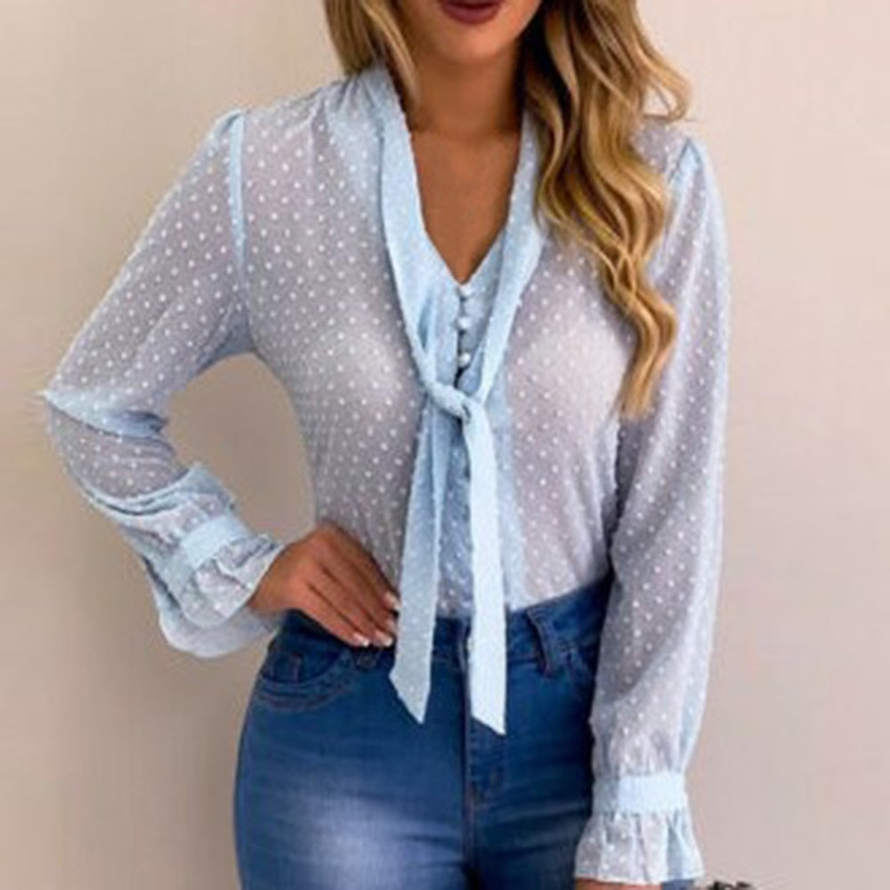 Allukasa summer Chiffon Tops Women Pink Blouses and Shirt New Sweet Office Style Women Long Sleeve blusas mujer de moda 2020