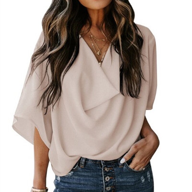 Summer Batwing Half Sleeve Women's Blouses White V-neck Loose Streetwear Blouse Female 2021 Casual Fashion Simple Ladies Tops