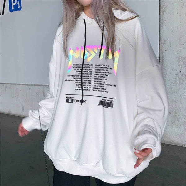 Hoodies Autumn Letter Print Women Reflective Hoodies Sweatshirts Casual Loose Long Sleeve Tracksuit hoodies Women White Tops Hot