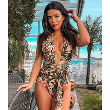 Ashgaily 2021 Print One Piece Swimwear Women Swimsuit Floral Padded Bathing Suit Cut Out Beach Wear Bodysuit Monokini Female