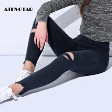 ATHVOTAR Plus Size M-5XL Hole Ripped Jeans Women Jeggings Cool Denim High Waist Skinny Jeans Pants Pencil Trousers Black