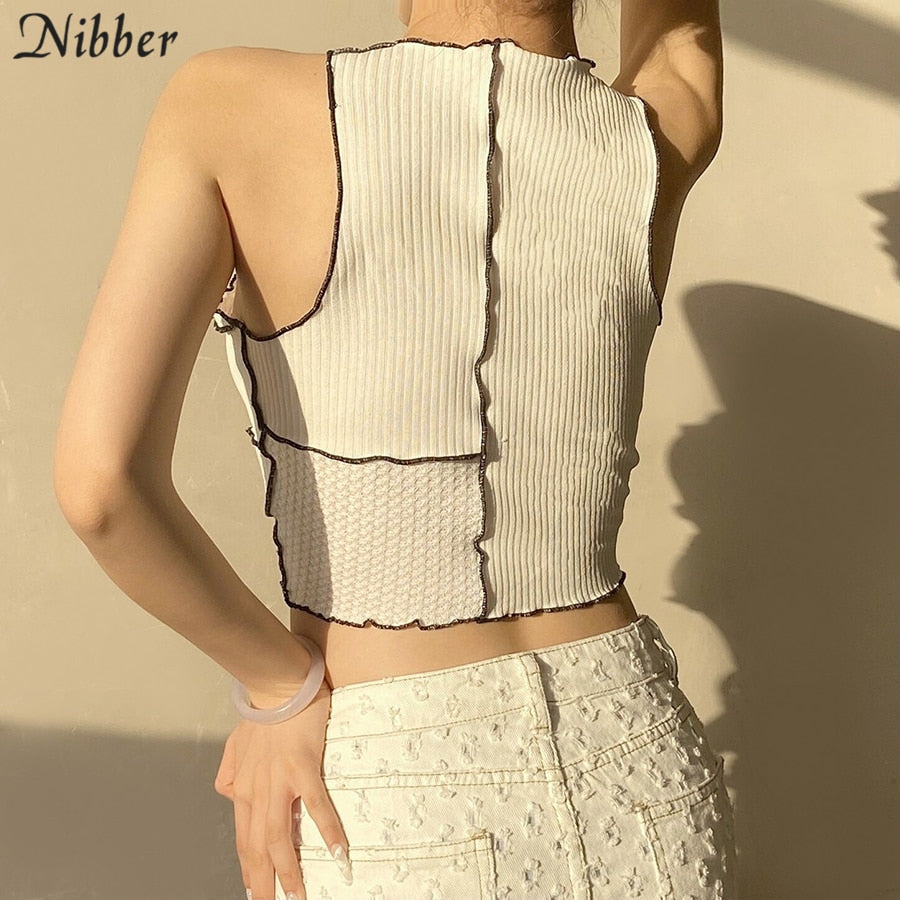 Nibbler Solid Color Stitching Ruffled Lace Women's Vest Casual Sleeveless Navel Street Party Club Summer 2021 Women's Vest