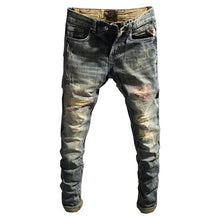 Italian Style Fashion Men Jeans Retro Washed Slim Fit Destroyed Ripped Jeans Men Denim Pants Streetwear Hip Hop Jeans Homme