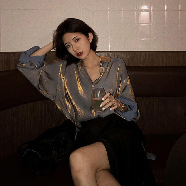 Deeptown Vintage Womens Shirts 2021 Elegant Women Blouses Korean Fashion Button Up Shirt Solid Loose Long Sleeve Shirts Ladies