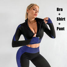 Womens Sportwear Yoga Set 2/3pcs Workout Clothes for Women Leggings Set with Zipper Exercise Bra Top Long Shirt Fitness Clothing