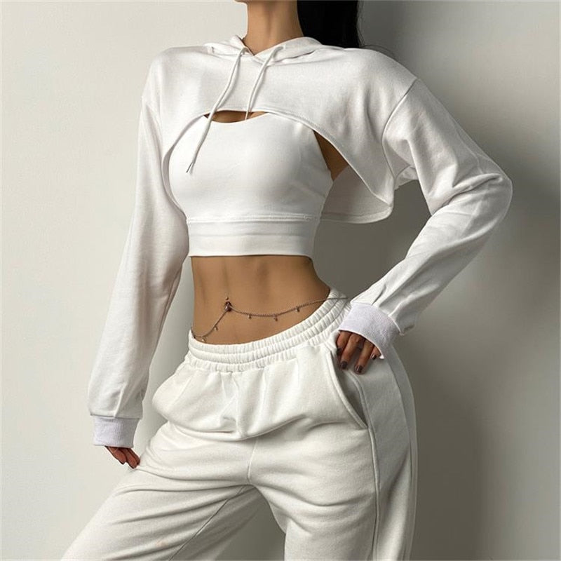 Women Fitness Crop Top Cotton Sports Shirts Long Sleeves Hoodie Sweatshirt Gym Workout Yoga T-shirts