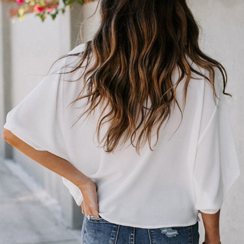 Summer Batwing Half Sleeve Women's Blouses White V-neck Loose Streetwear Blouse Female 2021 Casual Fashion Simple Ladies Tops