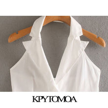 KPYTOMOA Women 2020 Chic Fashion Button-up Cropped Blouses Vintage Notched Collar Backless Female Shirts Blusas Chic Tops