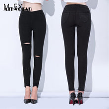 ATHVOTAR Plus Size M-5XL Hole Ripped Jeans Women Jeggings Cool Denim High Waist Skinny Jeans Pants Pencil Trousers Black