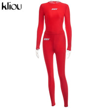 Kliou letter print fitness sporty long sleeve bodysuits+leggings stretchy two piece outfits activewear streetwear skinny outfit