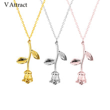 V Attract Collier Femme Stainless Steel Long Chain Collier Pink Rose Flower Statement Necklace Women Jewelry Maxi Choker