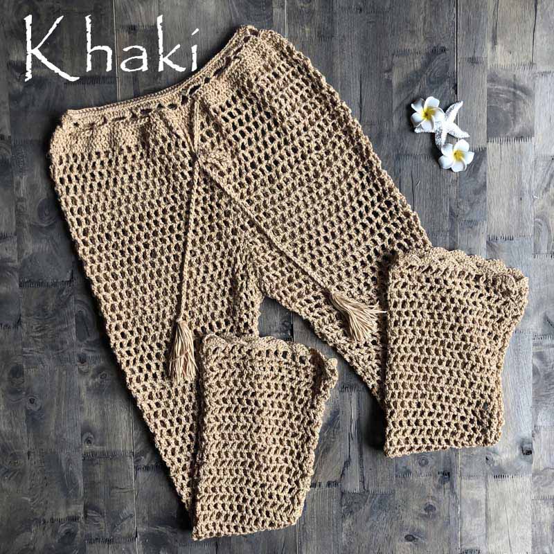 Ins Explosion Beach Handmade Crochet Hollow Out Bandage Elastic Waist Shell Pants Sunscreen Fishing Net Trouser