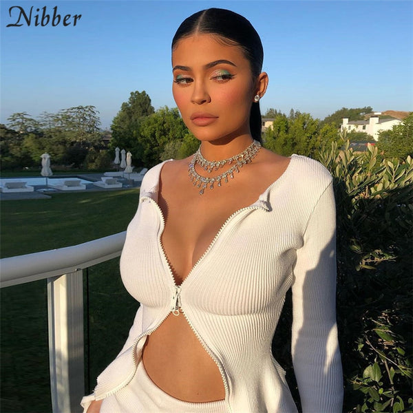 Nibber Basic Elegant knit basic white crop tops womens V-neck t-shirts 2021 new solid office ladies wild casual tee shirts mujer