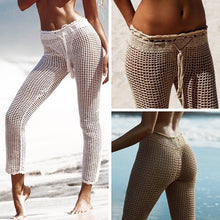 Ins Explosion Beach Handmade Crochet Hollow Out Bandage Elastic Waist Shell Pants Sunscreen Fishing Net Trouser