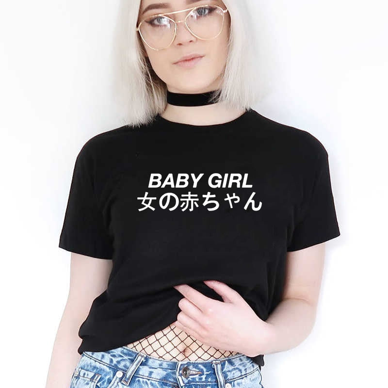 BABYGIRL Japanese Shirts Letter Printed T Shirts Tumblr T-shirts Harajuku Women's Tumblr Grunge Slogan Kawaii Cute Tops Clothes