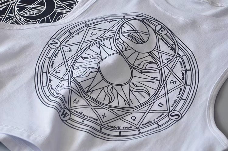 New Womens Tanks Loose Gothic Symbols Moon Sun Printing Crop Top Cropped Top Sleeveless Camis Tank Top