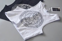 New Womens Tanks Loose Gothic Symbols Moon Sun Printing Crop Top Cropped Top Sleeveless Camis Tank Top