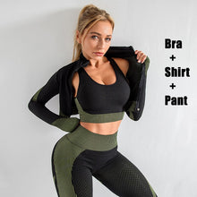 Womens Sportwear Yoga Set 2/3pcs Workout Clothes for Women Leggings Set with Zipper Exercise Bra Top Long Shirt Fitness Clothing